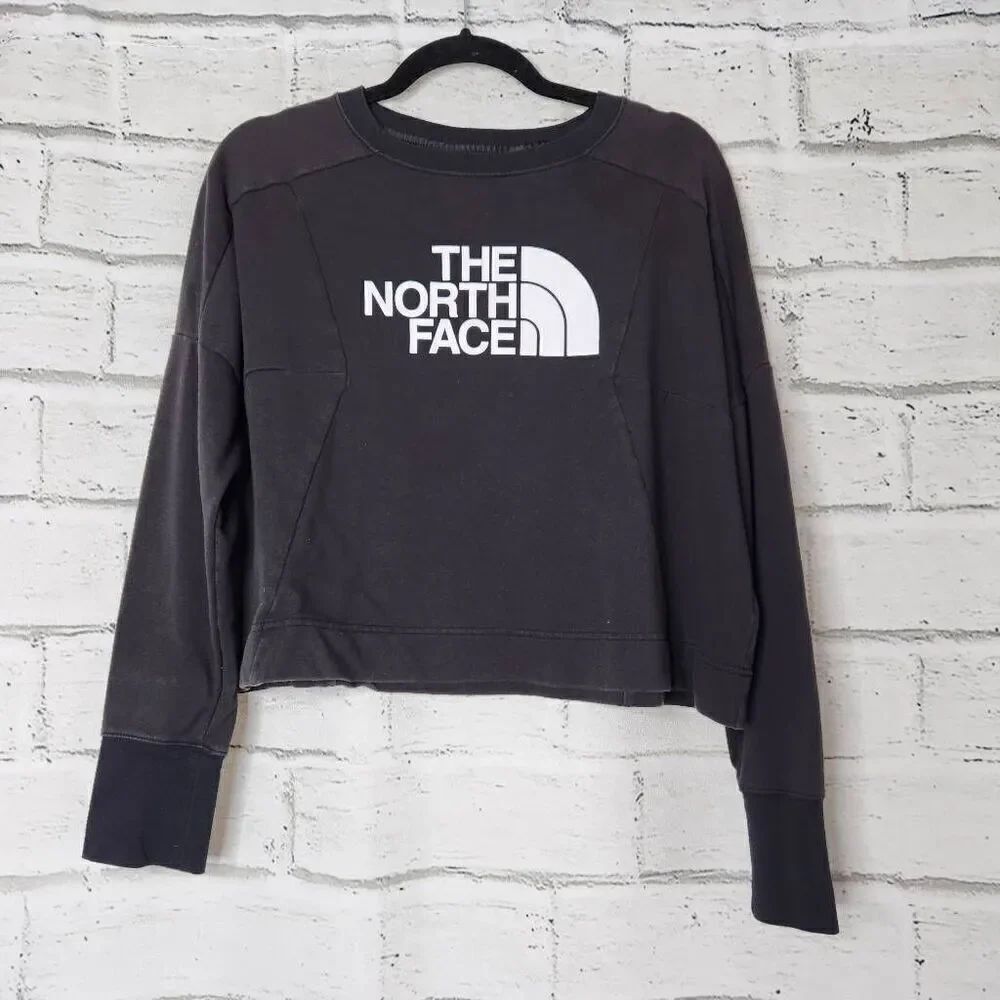 The North Face Womens Black Train N Logo Cropped Pullover Sweatshirt Size Medium